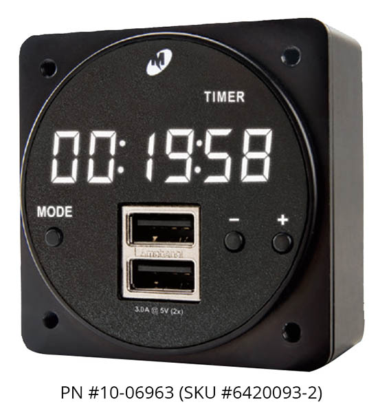 Mid-Continent Chronos Digital Clock / High Power Dual USB-A Charger 30W/6A Out 6420093-2